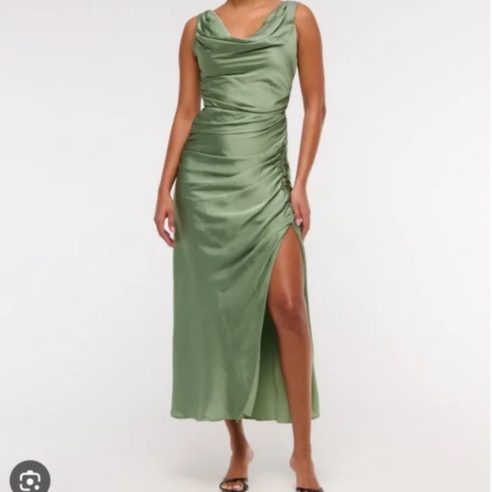 Abercrombie & Fitch Cowl Neck Sage Silk Maxi Dress